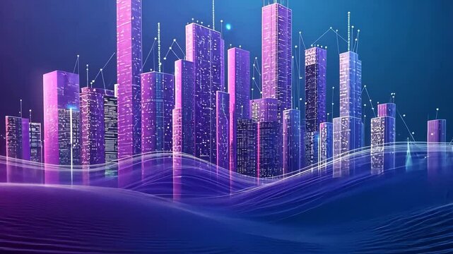 finance city center buildings digital low poly wireframe ai generated video concept