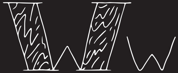 capital letter W and lowercase letter w hand drawn with curved white lines on a black background