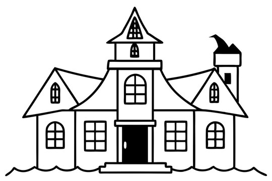 recommend clip art: haunted house line art silhouette vector illustration