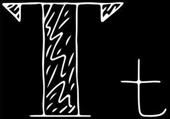 capital letter T and lowercase letter t hand drawn with curved white lines on a black background