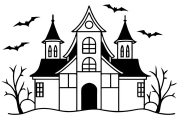 haunted house line art silhouette vector illustration