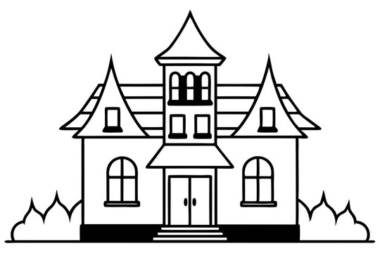 recommend clip art: haunted house line art silhouette vector illustration