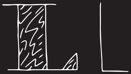 capital letter L and lowercase letter l hand drawn with curved white lines on a black background