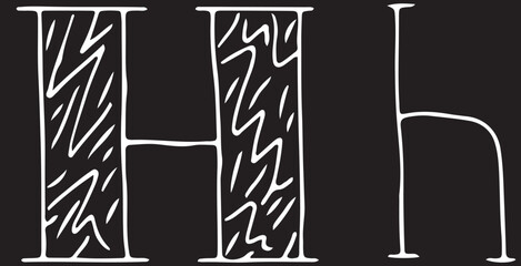 capital letter H and lowercase letter h hand drawn with curved white lines on a black background