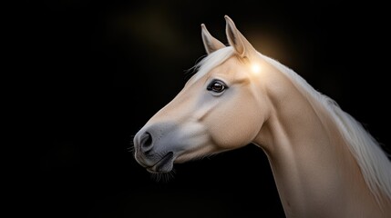 Fototapeta premium Cream-colored horse head portrait, glowing aura