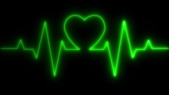 Electric Pulse Beat Animatio Neon Heart on Dark Background
