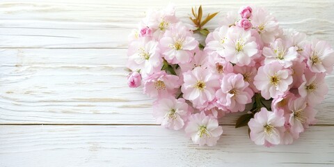 Beautiful pastel colored flowers are displayed on white wooden boards