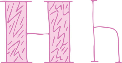 capital letter H and lowercase letter h hand drawn with curved purple lines with light pink fill