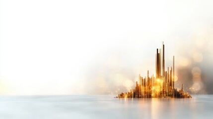 A mesmerizing golden cityscape glimmers on a soft-focus background, evoking feelings of prosperity and ambition, ideal for themes of success and aspiration.