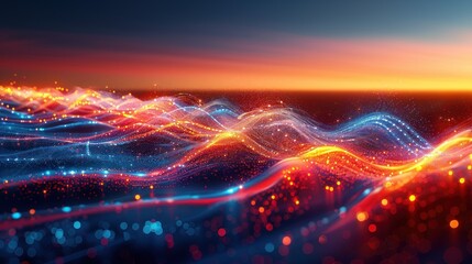 Abstract Digital Waves with glowing light