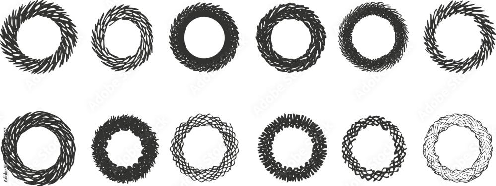 Aufkleber set of black circular wreath designs in various styles and patterns
