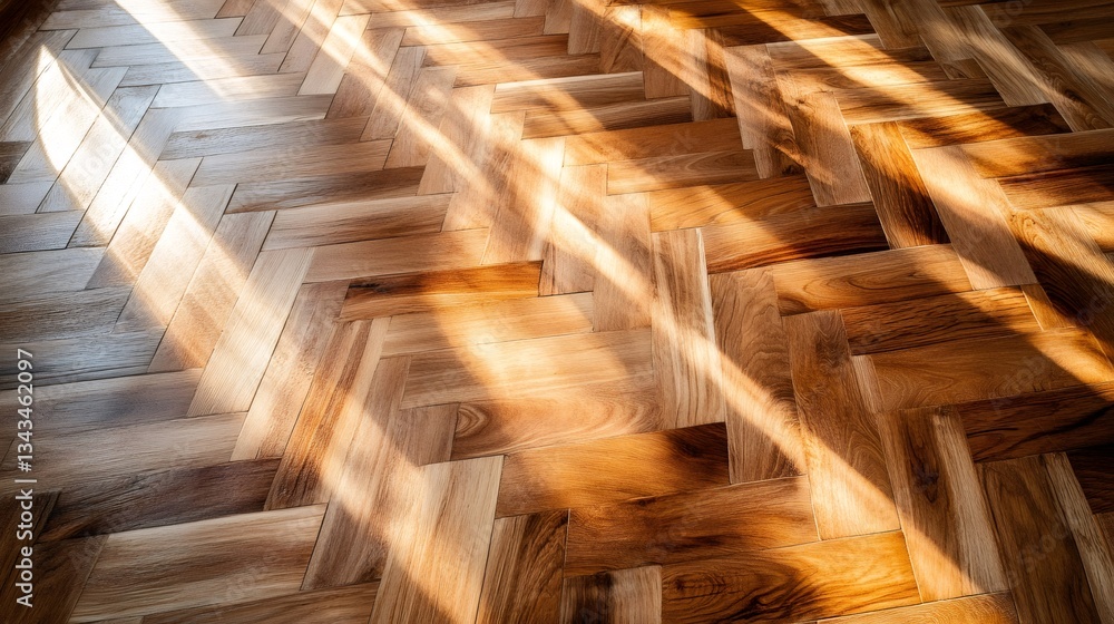 Poster sunlight illuminating a beautiful parquet floor creating an elegant atmosphere