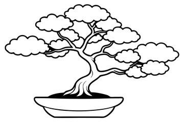 little bonsai plant tree line art silhouette vector illustration