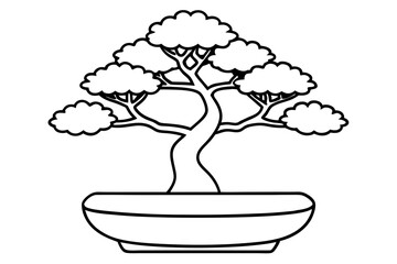 little bonsai plant tree line art silhouette vector illustration