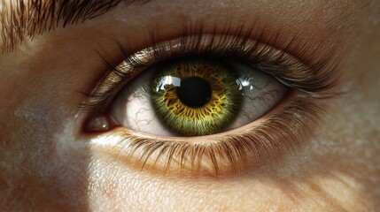 Fototapeta premium Incredible close up of a human eye highlighting detailed green iris and realistic features
