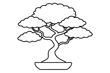 little bonsai plant tree line art silhouette vector illustration