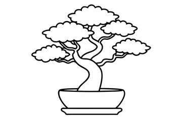 little bonsai plant tree line art silhouette vector illustration