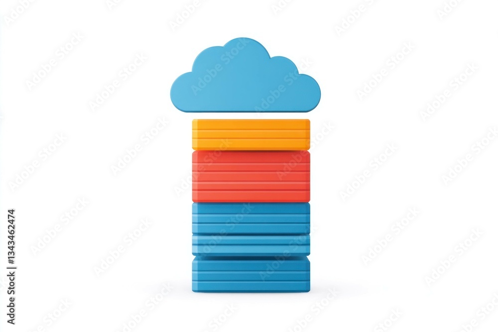 Poster colorful cloud storage concept with vibrant stacked blocks representing modern technology and data m