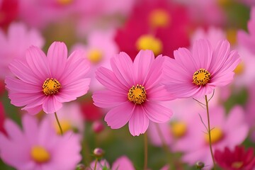 Fototapeta premium Pink Cosmos Flowers Blooming in Field