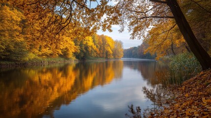 Obraz premium Autumn Serenity in the Heart of Saxony by the Elbe River