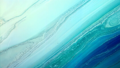 A mesmerizing abstract marble texture in shades of aqua, turquoise, and deep blue. The fluid design resembles ocean waves, creating a tranquil and dynamic visual effect