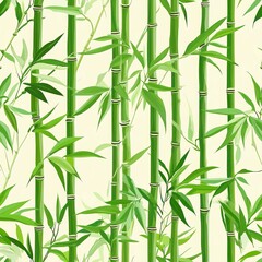 Lush Green Bamboo Forest with Vibrant Leaves and Tall Stalks Seamless Pattern
