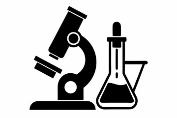 microscope with flask line art silhouette vector illustration
