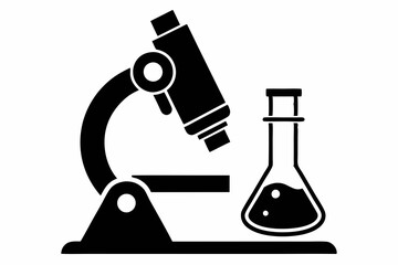 microscope with flask line art silhouette vector illustration