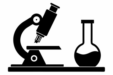 microscope with flask line art silhouette vector illustration