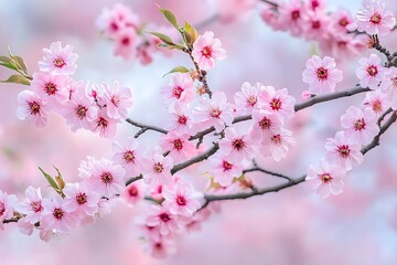 Obraz premium Pink Cherry Blossoms Spring Flowers Branch Macro