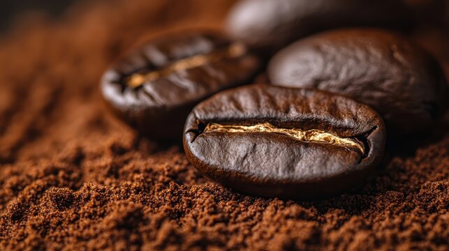 A rich, dark brown symphony of roasted coffee beans and finely ground coffee beans, ready to be transformed into a fragrant elixir of life.