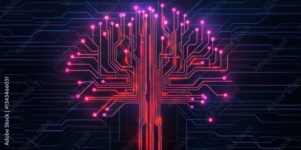Poster create opportunities vision goal-setting concept. digital tree design with circuitry and vibrant nod