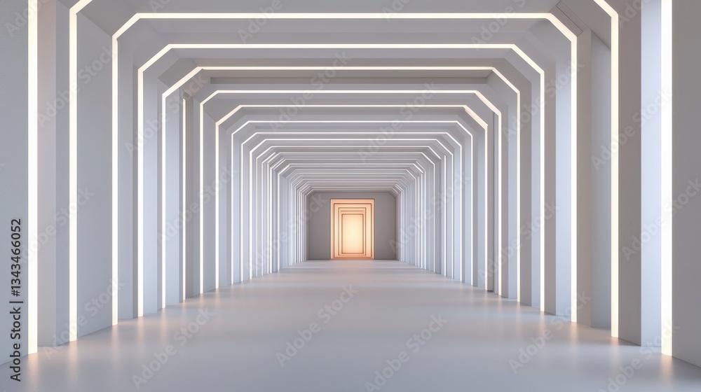 Poster create opportunities vision goal-setting concept. endless corridor with geometric lines and bright l