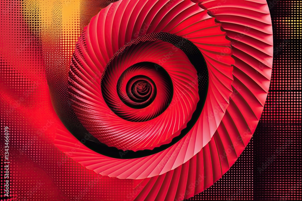 Poster vibrant red spiral halftone texture with colorful pop art gradient background