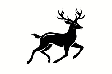 mule deer running line art silhouette vector illustration