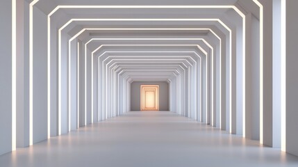 Create Opportunities vision goal-setting concept. Endless corridor with geometric lines and bright lighting.