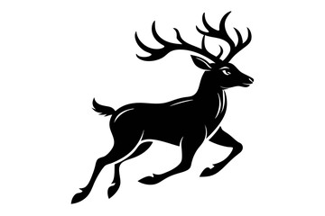 mule deer running line art silhouette vector illustration