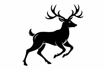 mule deer running line art silhouette vector illustration