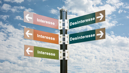 Fototapeta premium Signposts the direct way to interest versus disinterest