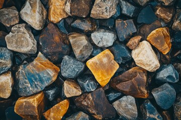 Smooth wet pebbles in sunlight on beach. AI generative