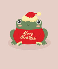 Flat Design Merry Christmas  Illustration with  Lazy Frog wearing Sweater and Santa Hat