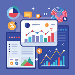Fototapeta premium Data visualization, business analytics dashboard, colorful charts and graphs,
