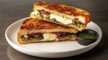 Delicious grilled cheese sandwich restaurant food indoor close-up