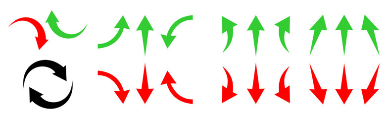 A simple, red, straight, curved arrows point to the up on a white background. Direction symbol. Arrow symbol for app, UI, web. Vector illustration