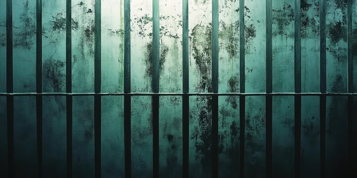 Close up photo shows a weathered prison cell bar structure
