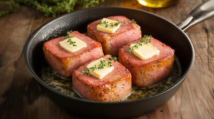 Home kitchen mastery cooking rustic butter-infused meat close-up