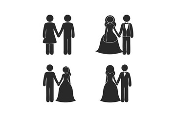 set of Newly wedding couple silhouette vector illustration