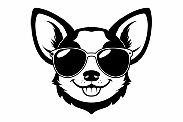 smile chihuahua head with sunglasses line art silhouette vector illustration