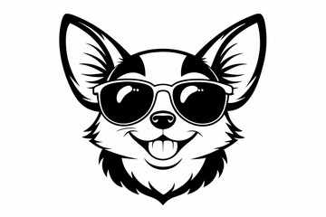 smile chihuahua head with sunglasses line art silhouette vector illustration