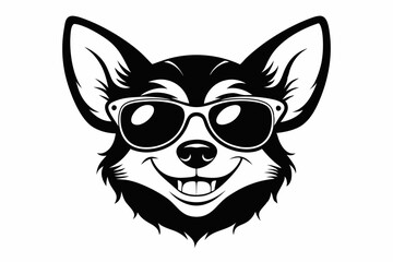 smile chihuahua head with sunglasses line art silhouette vector illustration
